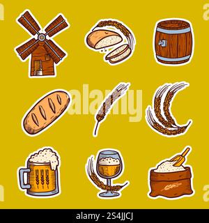 Symbolgruppe Gerste. Handgezeichneter Satz Gerstenvektorsymbole für Webdesign. Gerste-Symbol-Set, handgezeichnet Stock Vektor