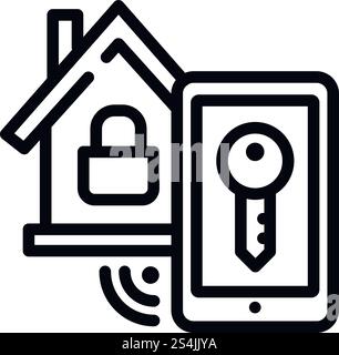 Smart-House-Schloss-Symbol. Konturierung des Smart House Lock Vektorsymbols für Webdesign isoliert auf weißem Hintergrund. Smart-House-Schloss-Symbol, umrissener Stil Stock Vektor
