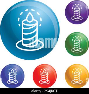 Brennende Kerzensymbole setzen Vektor 6 Farbe isoliert auf weißem Hintergrund. Brennende Kerzensymbole setzen den Vektor Stock Vektor