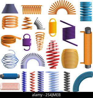 Symbolgruppe Spule. Zeichentricksatz von Spulenvektorsymbolen für Webdesign. Coil-Symbol-Set, Cartoon-Stil Stock Vektor