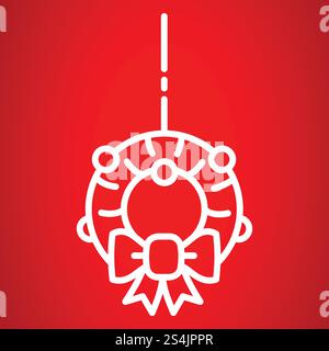 Symbol für den Weihnachtskranz. Outline Xmas Tür Kranz Vektor Symbol für Web Design. Weihnachten Türkranz Ikone, Umrissstil Stock Vektor