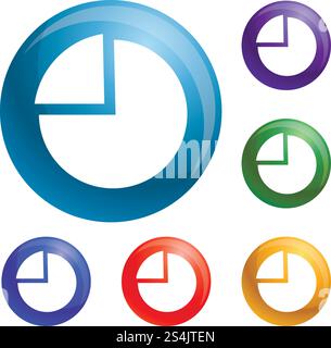 Diagrammkreissymbole legen die Farbe von Vektor 6 auf weißem Hintergrund isoliert fest. Diagrammkreissymbole legen den Vektor fest Stock Vektor