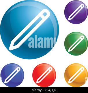 Bürostift-Symbole setzen Vektor 6-Farbe auf weißem Hintergrund. Bürostift-Symbole legen den Vektor fest Stock Vektor