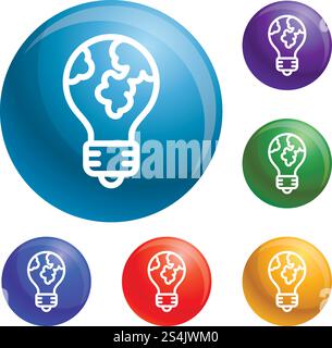 Globale Glühlampensymbole setzen die Farbe von Vektor 6 auf weißem Hintergrund. Globale Glühlampensymbole legen den Vektor fest Stock Vektor