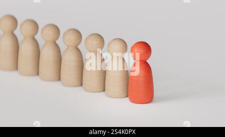 Gruppenleiter. Führungs- und Teamwork-Konzept. Wirtschaftlicher Status und soziale Leistung.3D-Rendering auf weißem Hintergrund. Stockfoto