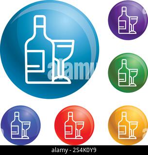 Weinflasche und Glassymbole setzen Vektor 6 Farbe auf weißem Hintergrund. Weinflasche und Glassymbole setzen Vektor Stock Vektor