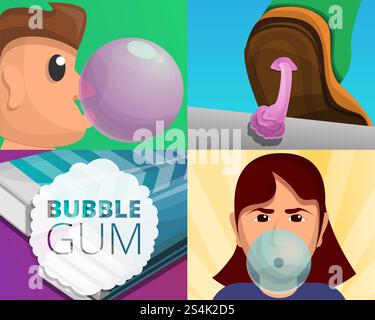 Bannerset für Gummi. Zeichentrickillustration des Gummivektor-Banners für Webdesign. Gummibanner Set, Cartoon-Stil Stock Vektor