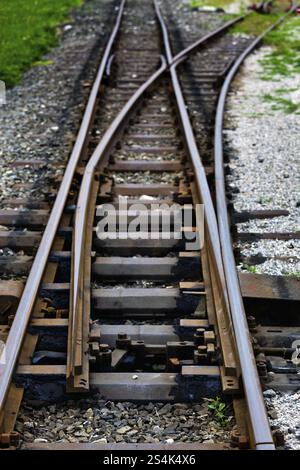 Ein Schalter auf einem Eisenbahngleis. Symbolisches Foto für Entscheidung und Zukunft, Österreich, Europa Stockfoto