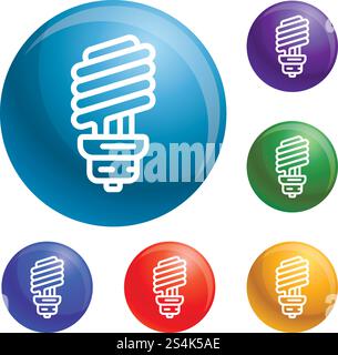 Economy-Glühlampen-Symbole setzen Vektor 6-Farbe auf weißem Hintergrund. Symbole für Sparglühlampen legen den Vektor fest Stock Vektor
