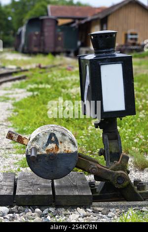 Ein Schalter auf einem Eisenbahngleis. Symbolisches Foto für Entscheidung und Zukunft, Österreich, Europa Stockfoto