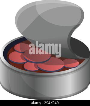 Symbol für Thunfisch in Dosen. Zeichentrick des in Dosen geschnittenen Thunfischvektors Symbol für Webdesign isoliert auf weißem Hintergrund. Thunfisch-Ikone in Dosen, Cartoon-Stil Stock Vektor