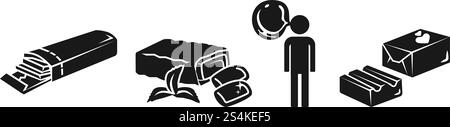Zahnfleisch-Symbolgruppe. Einfacher Satz von Gum-Vektor-Symbolen für Webdesign auf weißem Hintergrund. Gum-Symbol-Set, einfacher Stil Stock Vektor