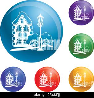 Alte Haus-Symbole setzen Vektor 6 Farbe isoliert auf weißem Hintergrund. Alte Haus-Symbole setzen Vektor Stock Vektor