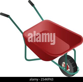 Rotes Schubkarren-Symbol. Isometrisch des roten Schubkarren-Vektorsymbols für Webdesign isoliert auf weißem Hintergrund. Rotes Schubkarren-Symbol, isometrischer Stil Stock Vektor