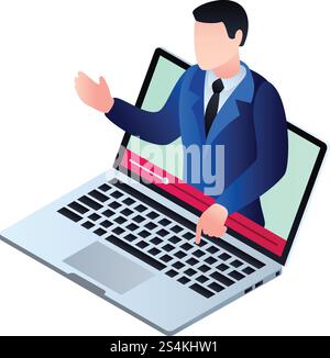 Symbol Video-Webinar starten. Isometrie des Vektorsymbols für das Start-Video-Webinar für Webdesign auf weißem Hintergrund. Video-Webinar-Symbol starten, isometrischer Stil Stock Vektor