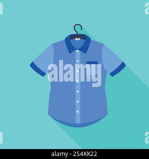 Blaues Hemd am Aufhänger. Flache Illustration des blauen Hemdes auf Aufhängevektor-Symbol für Webdesign. Blaues Hemd am Aufhänger, flacher Stil Stock Vektor