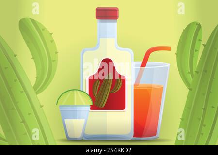 Mexikanisches Tequila-Konzept-Banner. Karikaturillustration des mexikanischen Tequila-Vektorkonzeptbanner für Webdesign. Mexikanisches Tequila-Konzept, Cartoon-Stil Stock Vektor