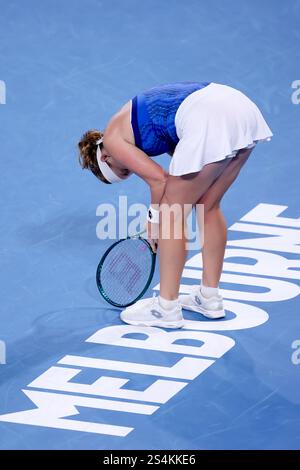 Melbourne, Victoria, Australien. Januar 2025. MELBOURNE, AUSTRALIEN - 12. JANUAR: Anna Blinkova.of Russia spielt Daria Saville of Australia am ersten Tag der Australian Open 2025 im Melbourne Park am 12. Januar 2025 in Melbourne, Australien. (Kreditbild: © Chris Putnam/ZUMA Press Wire) NUR REDAKTIONELLE VERWENDUNG! Nicht für kommerzielle ZWECKE! Quelle: ZUMA Press, Inc./Alamy Live News Stockfoto