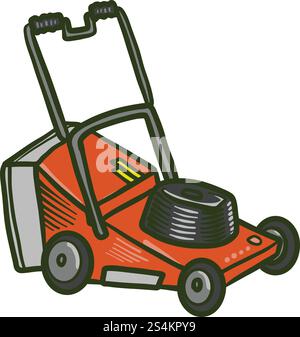 Symbol für Rasenmäher. Handgezeichnete Illustration des Rasenmäher-Vektorsymbols für Webdesign. Rasenmäher Symbol, handgezeichneter Stil Stock Vektor