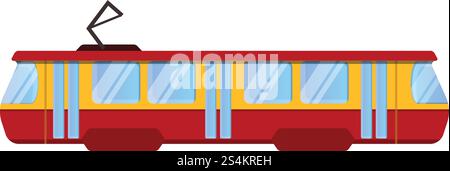 Rotes Straßenbahnfahrzeugsymbol. Cartoon des roten Straßenbahnauto-Vektorsymbols für Web-Design isoliert auf weißem Hintergrund. Rote Tram Car-Ikone, Cartoon-Stil Stock Vektor