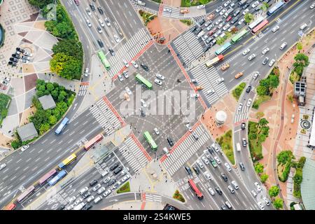 Luftaufnahme der Straßenkreuzung in Seoul, Südkorea Stockfoto