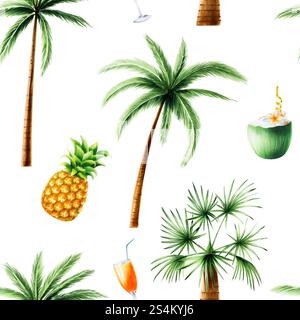 Grüne Palmen. Kokospalmen Clipart. Aquarell Hand gezeichnet Blumen Dschungel Illustration isoliert auf Hintergrund. Für Designer, Postkarten Stockfoto