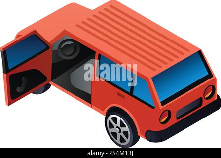 Symbol „Tür öffnen“ im suv-Fahrzeug. Isometrisch des offenen Tür-suv-Auto-Vektorsymbols für Webdesign isoliert auf weißem Hintergrund. suv-Symbol mit offener Tür, isometrischer Stil Stock Vektor