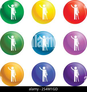 Mann Prothese Hand Icons Vektor 9 Farbe Satz isoliert auf weißem Hintergrund für jedes Web-Design. Mann Prothese Hand Icons setzen Vektor Stock Vektor