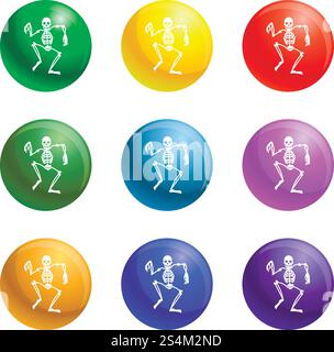 Tanzende Skelett-Symbole Vektor 9 Farbsatz isoliert auf weißem Hintergrund für jedes Web-Design. Tanzende Skelett-Symbole setzen den Vektor Stock Vektor