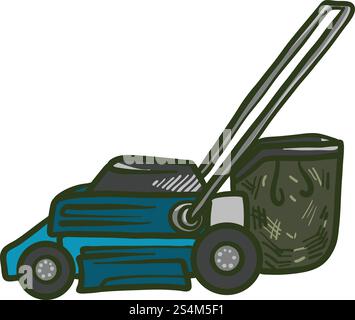Symbol für Gartenrasenmäher. Handgezeichnete Illustration des Garten Rasenmäher Vektorsymbols für Webdesign. Symbol für den Gartenrasenmäher, handgezeichnet Stock Vektor