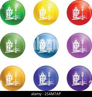Altes Haus Icons Vektor 9 Farbsatz isoliert auf weißem Hintergrund für jedes Web-Design. Alte Haus-Symbole setzen Vektor Stock Vektor