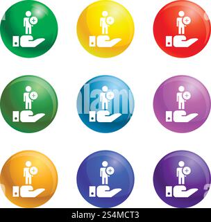 Geben Sie Hand-Symbole Vektor 9 Farbsatz isoliert auf weißem Hintergrund für jedes Webdesign . Geben Sie Handsymbole ein, um den Vektor festzulegen Stock Vektor