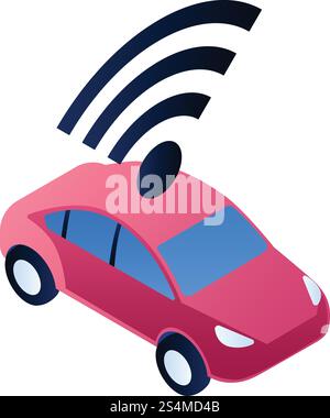 Rotes Smart Car-Symbol. Isometrisch des roten Smart Car Vektorsymbols für Webdesign isoliert auf weißem Hintergrund. Rotes Smart-Car-Symbol, isometrischer Stil Stock Vektor