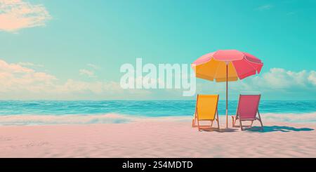 Stühle Und Regenschirm Im Tropical Beach Seascape Banner Stockfoto