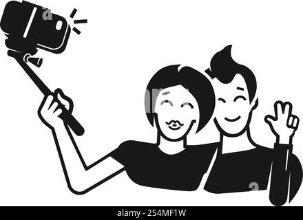 Ein Paar nimmt ein Selfie-Symbol. Einfache Illustration eines Paares nimmt ein einbeiniges Selfie-Vektor-Symbol für Webdesign isoliert auf weißem Hintergrund. Ein Paar nimmt Einbeinstativ Selfie-Symbol, einfacher Stil Stock Vektor