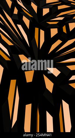 Ein visuell fesselndes 3D-Rendering mit einem komplexen geometrischen Muster in Schwarz und Gold für ein modernes und elegantes Design Stockfoto
