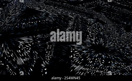 Dieses Bild zeigt ein dramatisches 3D-Rendering dynamischer Bursts und ein visuell fesselndes abstraktes Muster in Schwarz- und Weißtönen, das auf si ausgelegt ist Stockfoto