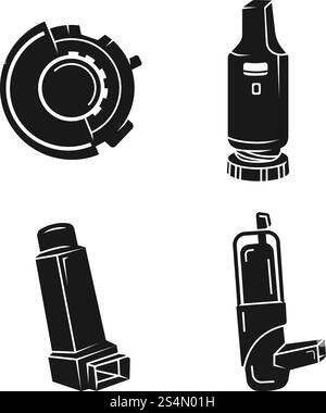 Symbole für Inhalator eingestellt. Einfacher Satz von Vektorsymbolen für das Webdesign auf weißem Hintergrund. Inhalator-Symbole gesetzt, einfacher Stil Stock Vektor