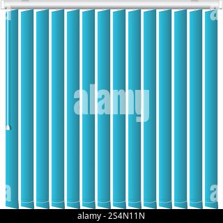 Vertikales blaues Jalousie-Symbol. Realistische Illustration des vertikalen blauen Jalousie-Vektorsymbols für Webdesign isoliert auf weißem Hintergrund. Vertikale blaue Jalousie-Ikone, realistischer Stil Stock Vektor