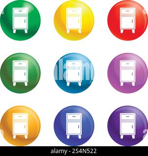 Moderner Nachttisch Icons Vektor 9 Farbsatz isoliert auf weißem Hintergrund für jedes Web-Design. Moderne Nachttisch-Symbole setzen Vektor Stock Vektor