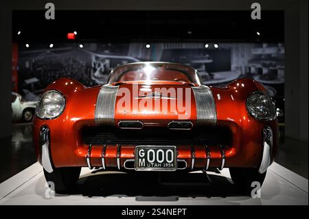 Detail eines Oldtimers im Petersen Automotive Museum am Wilshire Boulevard, Los Angeles, Kalifornien, USA Stockfoto