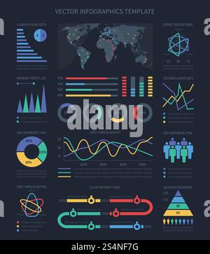 Datenvisualisierungsdiagramme und -Diagramme, demografische Infografiken für Marketingpräsentationen. Diagramm- und Datendiagramm-Darstellung des Sets. Vektorabbildung. Datenvisualisierungsdiagramme und -Diagramme, demografische Infografiken für Marketingpräsentationen Stock Vektor