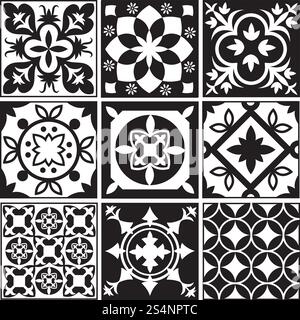 Vintage monochrome, sich wiederholende Fliesen. Marokkanische mediterrane Fliesenböden Vektormuster. Illustration von Fliesenmosaik Arabesk monochrom. Vintage monochrome, sich wiederholende Fliesen. Marokkanische mediterrane Fliesenböden Vektormuster Stock Vektor