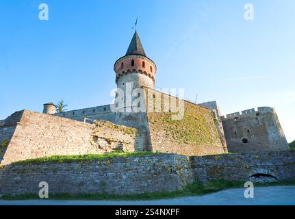 Die Burg Kamianets-Podilskyi (Oblast Khmelnytskyi, Ukraine) ist eine ehemalige polnische Burg, die eines der sieben Weltwunder der Ukraine ist. Erbaut Anfang 14 Stockfoto