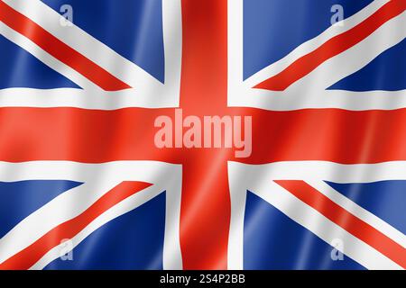 Vereinigtes Königreich, britische Flagge, dreidimensionales Rendering, satinierte Textur. Britische Flagge Stockfoto