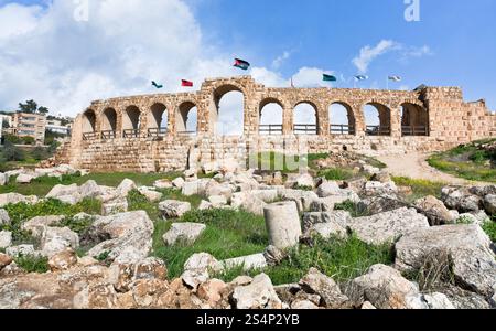 Wand der griechisch-römischen Stadt Gerasa Jerash in Jordanien Stockfoto