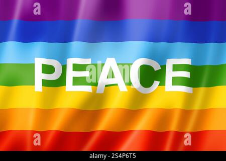 Regenbogenfahne Frieden, dreidimensional zu rendern, seidige Textur Stockfoto