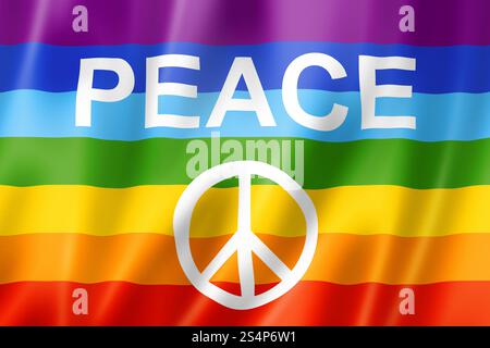 Regenbogenfahne Frieden, dreidimensional zu rendern, seidige Textur Stockfoto