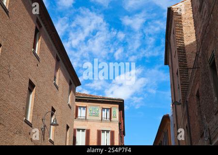 mittelalterlichen Häusern des 15. und 16. Jahrhundert in Ferrara, Italien Stockfoto