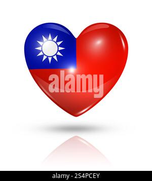 Liebe-Taiwan-Symbol. 3D Herz Flaggensymbol isoliert auf weiss mit Beschneidungspfad Stockfoto